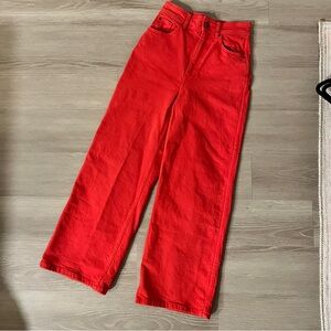 Sezane Le Crop Red Wide-Leg Denim Jeans